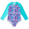 Fato de Banho Infantil 2022 Meninas Fato de Banho Sereia de Uma Peça Crianças Médias Manga Comprida Protetor Solar Roupa de Banho Design Estilo Europeu e Americano