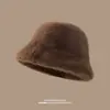 Sombrero de Pescador de Peluche para Mujer, Nuevo Estilo Otoño e Invierno, Ala Ancha, Versión Coreana, Versátil, Cálido, Resistente al Frío Invernal, Sombrero de Cubo Protector de Orejas