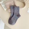 Meias Femininas Seamless Estilo Fair Isle Outono e Inverno, Meias Doces de Meia-Panturrilha Estilo College, Meias Longas Fofas com Desenho Animado Japonês para Estudantes