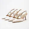 Sandalias de tacón de punta y punta fina estilo francés al por mayor de fábrica, tacones altos elegantes europeos y americanos, tacones versátiles para mujer para el trabajo y los desplazamientos
