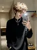 Camiseta Henley de color blanco grisáceo, corte regular, manga larga para hombre, sudadera de peso pesado otoño estilo americano patchwork deconstruido, capa base de cuello alto