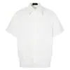 Camisa Manga Curta Lisa Colorida Texturizada Boxy Larga Cool Respirável Lapela Botões Cinto na Cintura Slim Fit para Verão