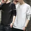 Camiseta casual versátil de manga larga para hombre para otoño, cuello redondo, color liso moderno, cómoda, transpirable y de corte holgado.