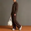 Moda Femenina 2026 Europea y Americana Transfronteriza Casual Color Sólido Cuello Alto Chaqueta Cardigan y Pantalones Rectos Conjunto de Dos Piezas