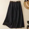 Falda Nueva de Algodón y Lino de Verano Falda Plisada Moda Femenina Commute Casual Artística Falda de Dobladillo Ancho para Mujer con Cinturón