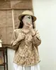 Outono de 2026 Novo Algodão Linho Retrô Artístico Nova Camisa Estampada Top Solto Cardigã Casual Roupas Femininas