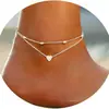 Tobillera de Cadena Hueso de Pescado Serpiente con Cuentas Finas y Clip de Papel con Corazón de Acero Inoxidable Lujo Ligero Nicho Joyería Simple para el Pie