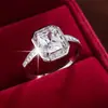 Anillo Geométrico Rectangular de Circonita de Moda Transfronterizo, Simple y Elegante, Versátil Anillo de Cobre Puro para Mujer Joyería, Venta Directa del Fabricante