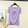 Nova camiseta de verão com renda e cadarço, manga curta, para mulheres, fina, estilosa, versátil, modeladora, plus size