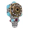 Xizang Prata Duas Cores Três Vias Pulseira Contas Espaçadoras Retrô Duas Cores Liga Inlaid Cabeça de Buda Furo Acessórios de Joia Atacado