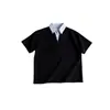 Camisa de Diseño Elegante Falsa de Dos Piezas Camiseta de Manga Corta para Hombres y Mujeres 2026 Verano Nuevo Estilo Fresco Cuello Polo Holgada Manga Media Ins