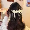 Novo Prendedor de Banana com Laço de Fita de Strass Estilo Coreano para Mulheres, Grampo de Cabelo para Penteados Presos, Presilha Vertical para Cabelo Semi-Preso, Acessório de Cabelo para Mulheres