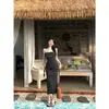 Vestido de punto a rayas estilo hermana real transfronterizo, top tipo tubo para mujer, verano, chica hot, falda larga ajustada que realza la figura, adelgazante, Ins