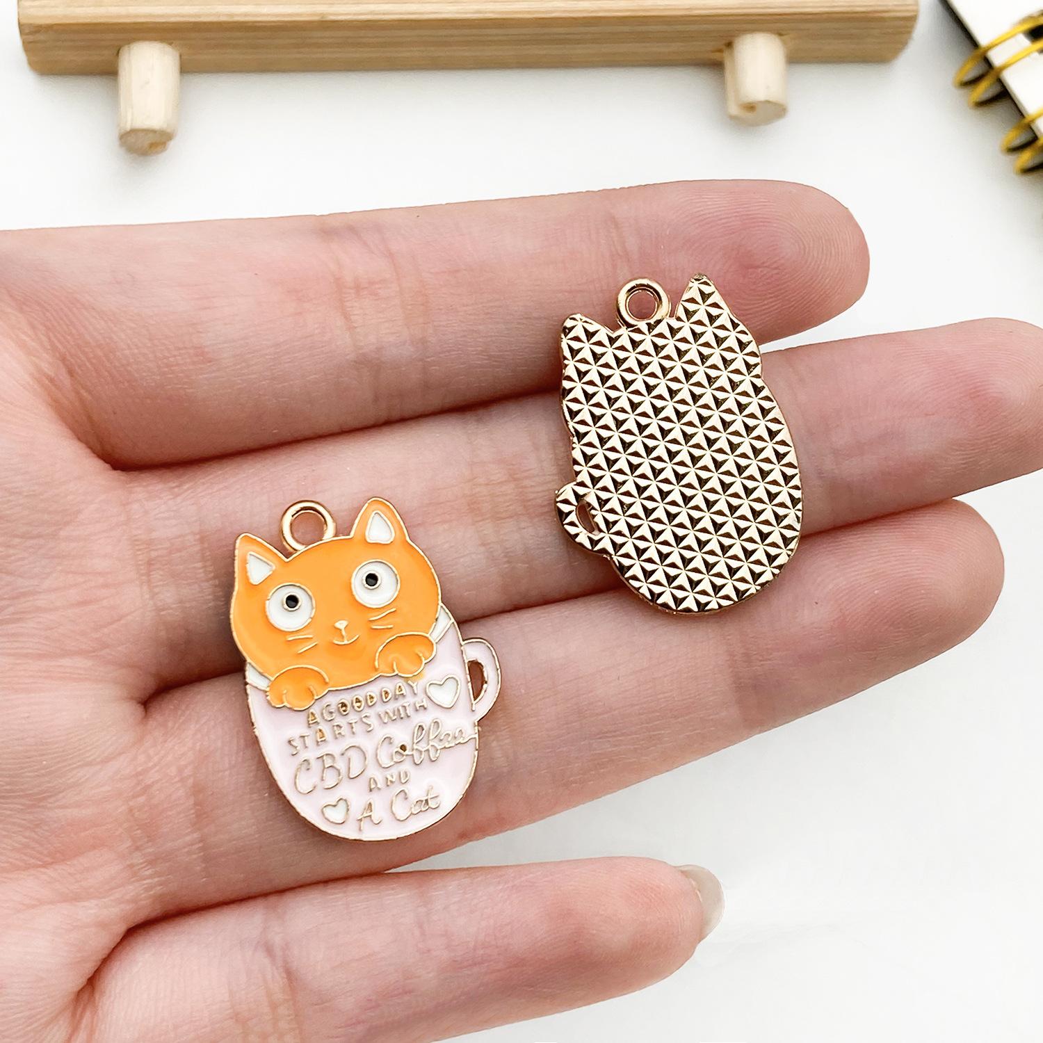 19422-X-橙色锌合金滴油茶杯猫粉杯子25x18mm-2