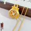 Novo Pingente de Bolsa de Dinheiro Estilo Chinês com Alta Fixação de Cor, Dourado Areia com Pontos Diamantados Escovados para Mulheres, Tendência Nacional Pingente de Corrente para Suéter Rotativo Vazado