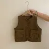 Nuevo Conjunto de Tres Piezas de Otoño para Niñas y Niños de Edad Media/Mayor: Capa Base con Borde de Encaje de Terciopelo, Chaleco de Punto, Pantalones de Pierna Ancha, Moderno