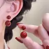 Aretes de Perla Roja para el Año de Tu Nacimiento, Aretes de Diseño Exquisito y Versátil, Aretes Redondos de Diseño Retro Simple