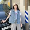 Foto Real de Chaleco de Mezclilla Azul de Algodón Suave, Amigable con la Piel, de Corte Holgado, Adelgazante, con Bolsillos Grandes, Estilo Trendy Coreano Estilo Bf, para Usar en Capas