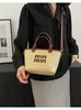 Bolso Tejido para Mujer Moda Coreana y Japonesa Tendencia Bolso de Mano de Paja Nicho 2026 Bolso Tote Hombro Nuevo Cubo Cruzado