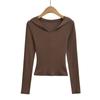 Xmy2543-25 Nuevo Estilo Otoño Estilo Coreano Sexy Sexy Con Capucha Cuello en V Delgado Delgado Camiseta de Manga Larga