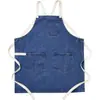 Delantal de Mezclilla Transfronterizo con Logo Personalizado, Correas Cruzadas Simples en la Espalda, Ropa de Trabajo para Barberos, Delantal de Lona para Baristas