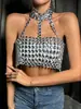 AYJ Verão de Garota Popular Roupa Íntima Amazon Boate Novo Slim Fit Costas Abertas Pedras Preciosas Gola Halter Camiseta Regata Y21