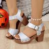 Sandalias de tacón alto con hebilla de cinturón para mujer, zapatos informales de tacón alto con punta de pez, novedad de verano 2024