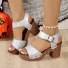 Sandalias de Tacón Alto de una Sola Tira con Punta Abierta Estilo Europeo y Americano para Mujer, Sandalias de Plataforma para Playa con Hebilla de Cuero y Tachuelas, Punta Visibles