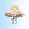 Chapéu de Palha Grande de Aba para Mulheres Estilo Étnico, Chapéu de Sol Estilo Férias na Praia de Verão, Chapéu de Palha Estilo Pescador Emagrecedor