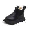 Botas de algodão e couro infantis de inverno 2026 estilo britânico punho de meia elástico botas Martin para meninos botas quentes para meninas para o Nordeste nevado