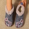 Sapatos para Mulheres, Novos Sapatos de Algodão, Sapatos Slip-On Estilo Étnico Feminino para Mães, Sapatos Planos Bordados de Veludo e Espessados para Pessoas de Meia-Idade e Idosas