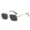 Nuevas Gafas de Sol con Patillas de Espejo Cortado sin Marco Estampado de Leopardo Europeas y Americanas Moda para Mujer con Forma Gafas para Disparos Callejeros Tendencia Transfronteriza Venta al por Mayor
