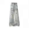Pantalones Vaqueros Rasgados de Pierna Ancha Ligeramente Acampanados para Hombre, Estilo Americano High Street Delgado para Verano 2026, Pantalones de Hombre Estilo Retro Streetwear con Salpicaduras de Pintura