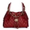 Bolsa Tote Transfronteriza para Mujer, Bolso Cubo Acolchado Bordado con Cierre de Cordón, Bolso de Hombro Vintage, Gran Capacidad Versátil con Cadena