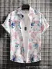 2026 Amazon Transfronterizo Patrón de Palmera Camisa Hawaiana Manga Corta Cuello Campana Transpirable Casual Versátil Estilo Masculino