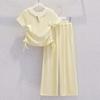 Conjunto de Dos Piezas de Camiseta para Niñas, Nueva Moda de Verano Tendencia con Cordón en la Parte Superior y Pantalones de Pierna Ancha para Niños Mayores