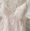 Pijama de Seda Helada Estilo Japonés para Mujer, Conjunto de Camisola y Vestido de Noche con Lazo Tricolor, Estilo Delgado Dulce y Sexy con Almohadillas en el Pecho, Ropa de Casa