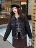 Chaqueta de plumón de algodón Falsa de Dos Piezas para Mujer, Nuevo Estilo Coreano de Invierno, Elegante Empalme de Camisa, Abrigo Corto Cálido Casual a la Moda, Elegante