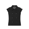 Moda Femenina 2026 Verano Nuevo Estilo Europeo y Americano Chaleco Francés de Doble Botonadura con Cuello Solapa Ceñido a la Cintura de Manga Corta Ajustado