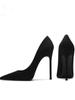Saltos Agulha Super Altos Apontados em Camurça Femininos Salto Agulha Boca Rasa Sexy Nova Moda Primavera e Outono 2025 Sola Preta Sexy Sapatos de Salto