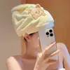 Nueva falda de baño estilo bata de oso color crema, envolvente y ponible para mujer, toalla de baño de vellón de coral, secado rápido, estilo caricatura, color amarillo lechoso
