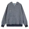 Moletom com capuz e zíper casual listrado cinza e preto estilo americano para homens, jaqueta casual trendy de caimento solto vintage