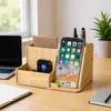 Portalápices de Madera Compartimentos de Escritorio con Cajón Hogar Papelería Infantil Caja de Almacenamiento para Lápices de Colores Oficina Estante de Almacenamiento para Papelería