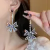 Brincos de Corrente Longa com Garras Exageradas Elegantes de Prata S925 com Strass para Mulheres Brincos com Franjas de Diamante Colorido Europeus e Americanos Brincos da Moda