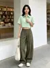 Pantalones de trabajo retro de pierna ancha, nueva colección de otoño, diseño de color liso estilo japonés con detalles de patchwork, pantalones largos holgados y casuales