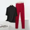 Conjunto de dos piezas de pijama y pantalón de modal ligero de verano, holgado, talla grande, ropa casual para el hogar para mujer