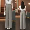Calças pantalona cinza de terno com cintura alta e caimento fluido para mulheres, novo estilo outono 2026, calças casuais modeladoras para pessoas baixinhas