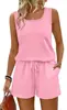 Moda Feminina Transfronteiriça Europeia e Americana 2026 Novo Estilo Elegante Top Sem Mangas com Gola Quadrada e Shorts de Cor Sólida de Cintura Alta Conjunto Casual de Duas Peças