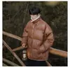 Chaqueta de algodón con cuero PU estilo retro americano para hombre, con cuello de lana de cordero, engrosada para abrigar y corte holgado, extragrande, perfecta para el invierno
