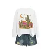 Amazon eBay Loja Independente Moda Casual Versátil Feminino Cacto Lua Estrelas Montanha Outono Inverno Moletom
